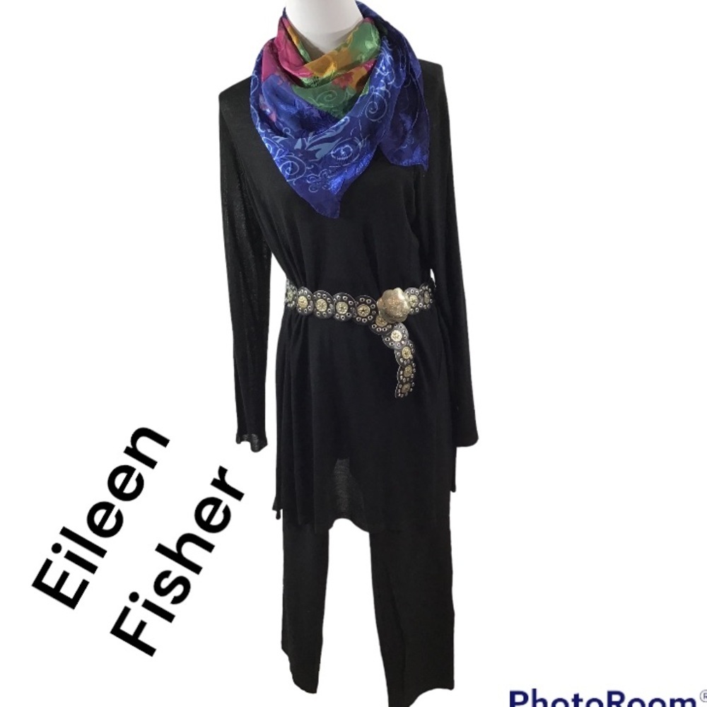 Eileen Fisher black side slit tunic L